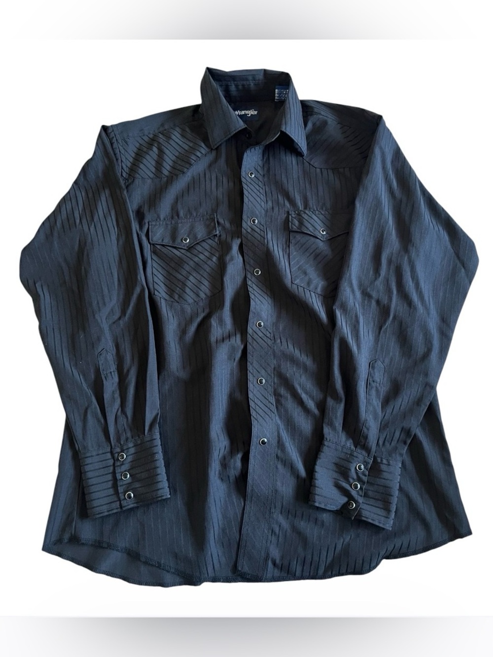Vintage Wrangler Solid Black Cowboy Western PEARL SNAP Rodeo Shirt Large